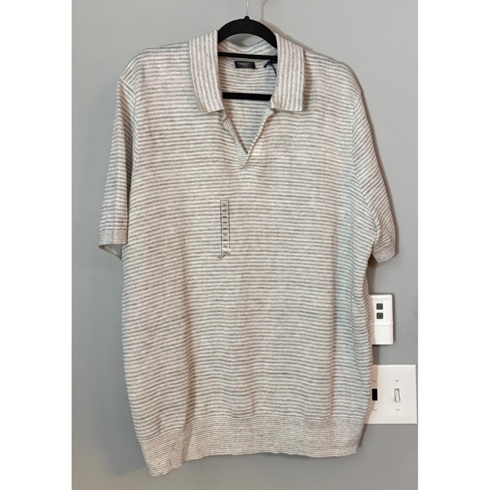 FAHERTY RESERVE Men's Linen‎ Sweater Polo Ivory Steel Short Sleeve XXL New
